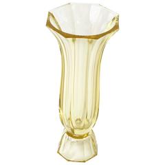 Yellow Crystal Vase by Moser Karlsbad, Hand-Cut and Signed
