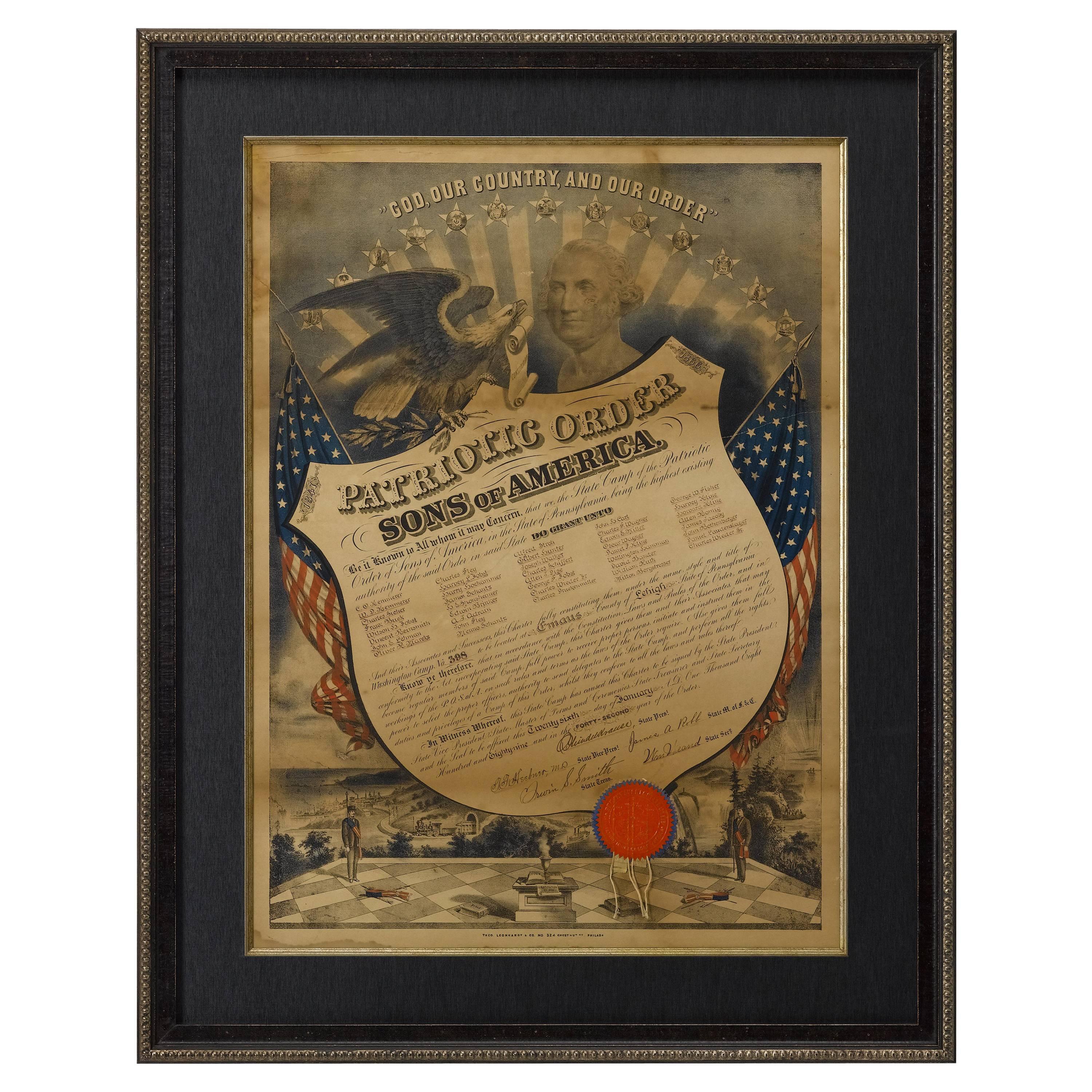 1889 “Patriotic Order Sons of America” Pennsylvania Document