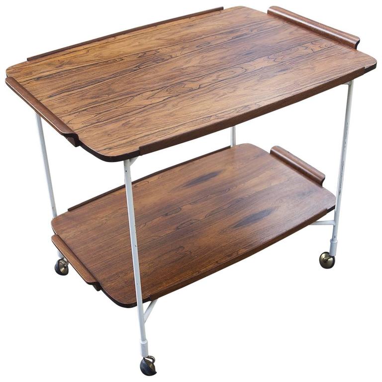 Swedish Folding Rosewood Bar Cart with Serving Tray For Sale at 1stdibs