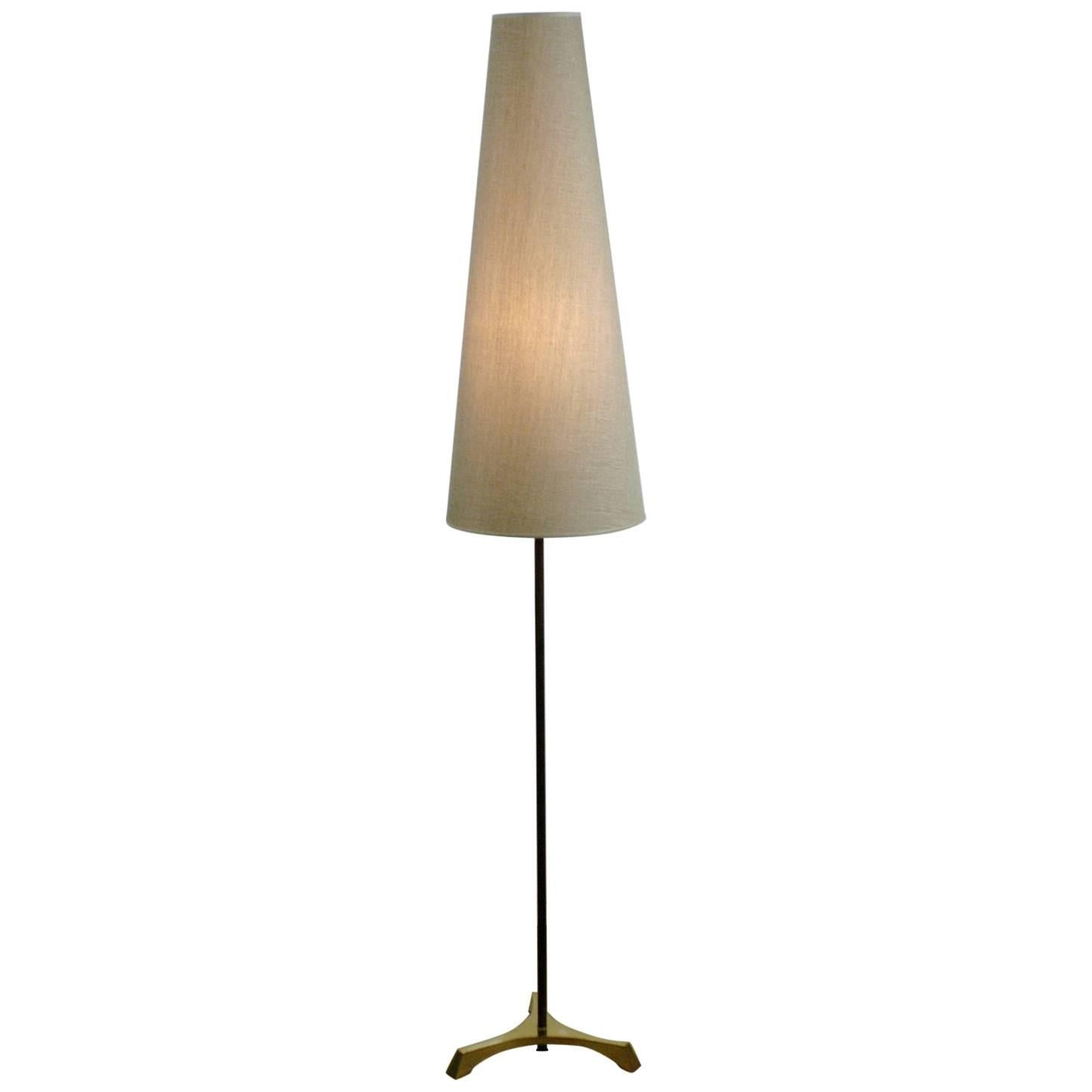 Austrian Modernist Brass and Teak Floor Lamp in the Style of J.T. Kalmar