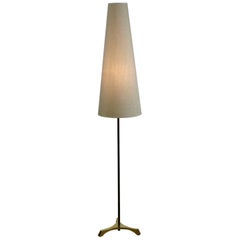 Austrian Modernist Brass and Teak Floor Lamp in the Style of J.T. Kalmar