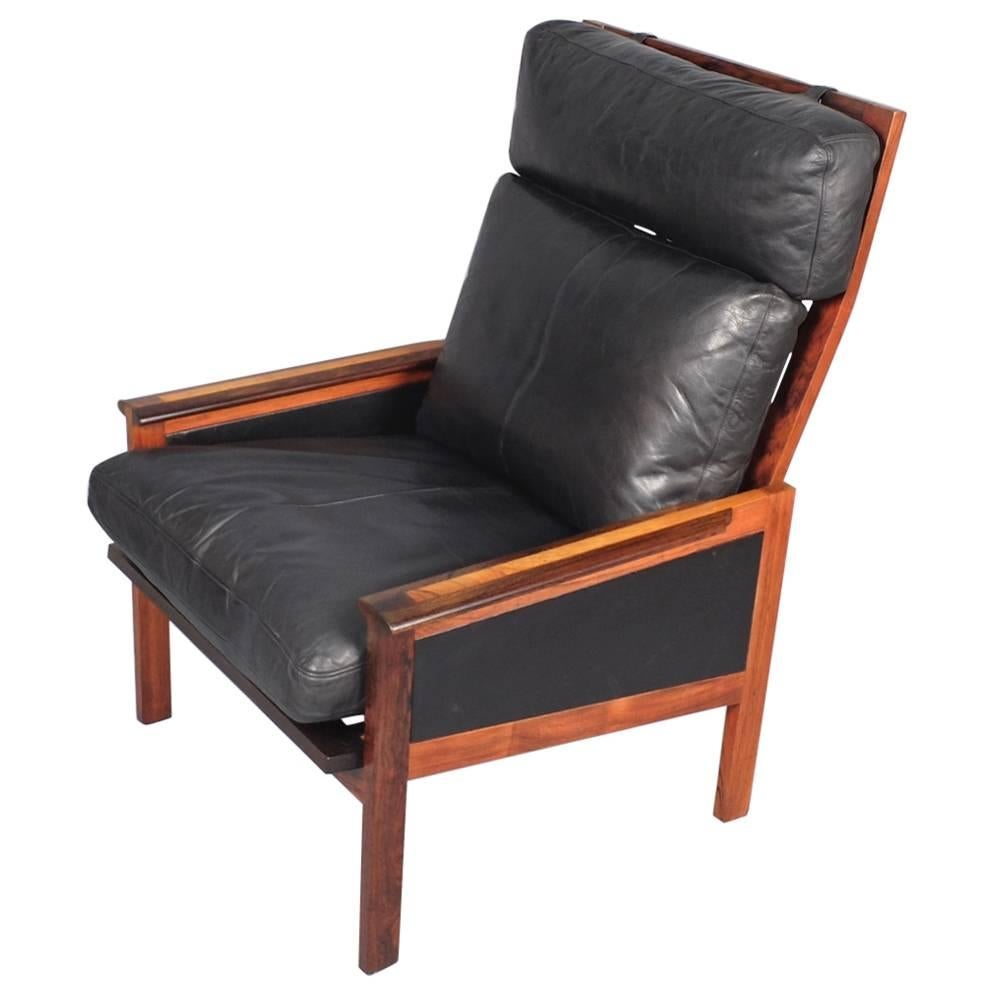 1960's Illum Wikkelsø, Palisander and Leather Capella High Back Lounge Chair
