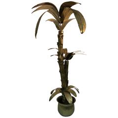 Retro Giant Sculptural Brass Palm Tree Attributed to Maison Jansen