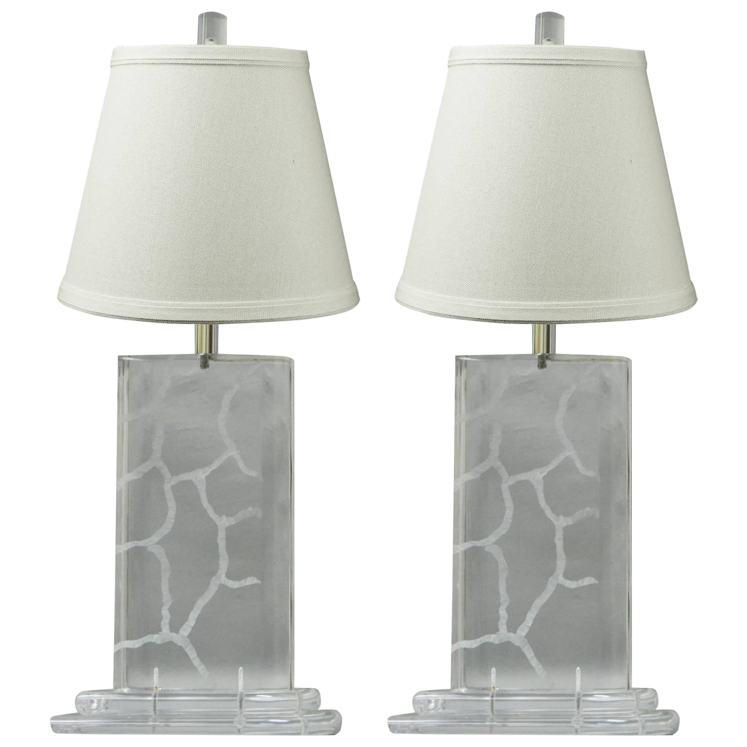 Pair of Van Teal Clear Lucite Sculptural Mid-Century Modern Vintage Table Lamps