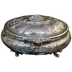 Antique Sweet Swedish Silver Hinged Oval Box