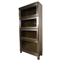 Vintage Tall Industrial Four-Stack Metal Bookcase