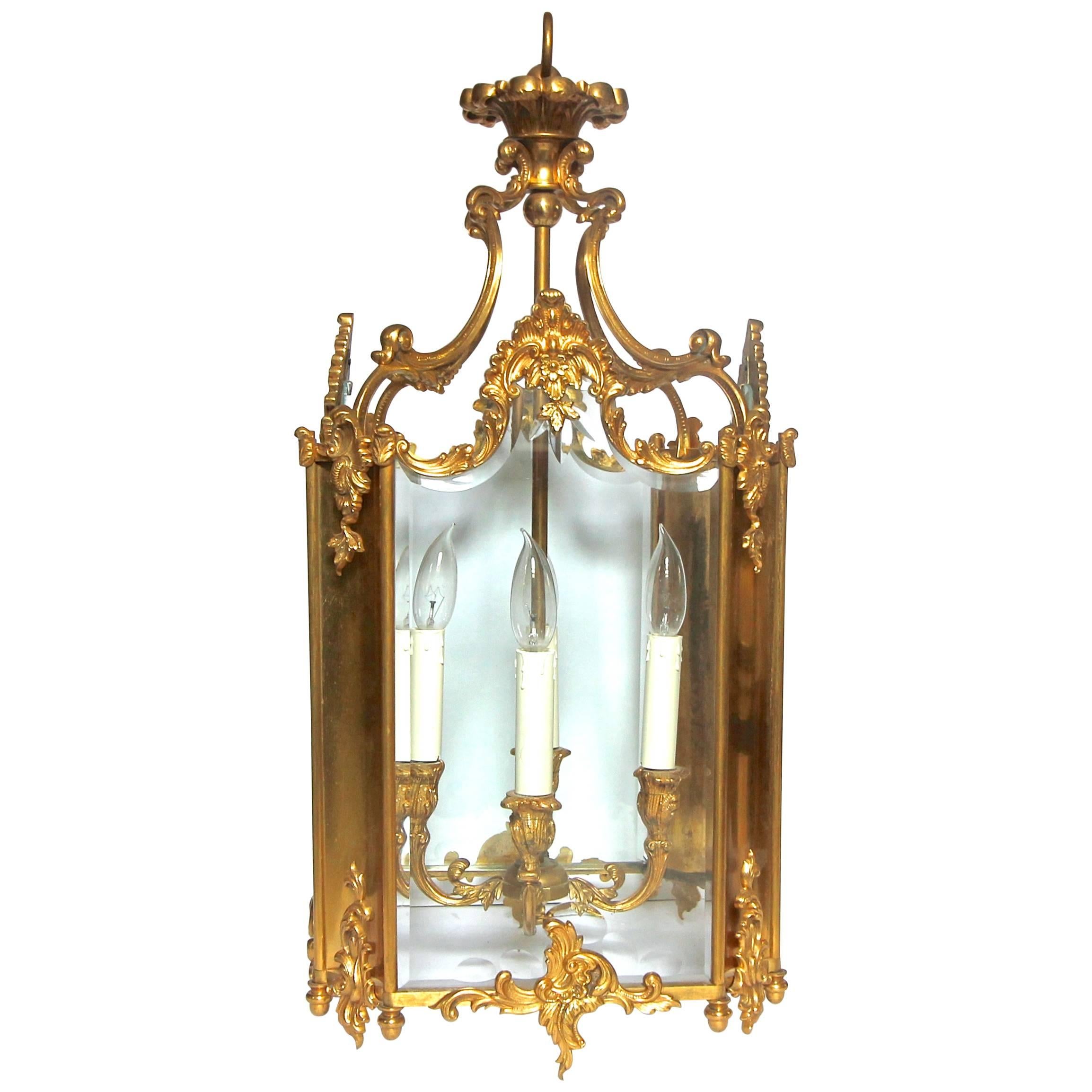 French Doré Gilt Bronze Louis XV Style Lantern For Sale
