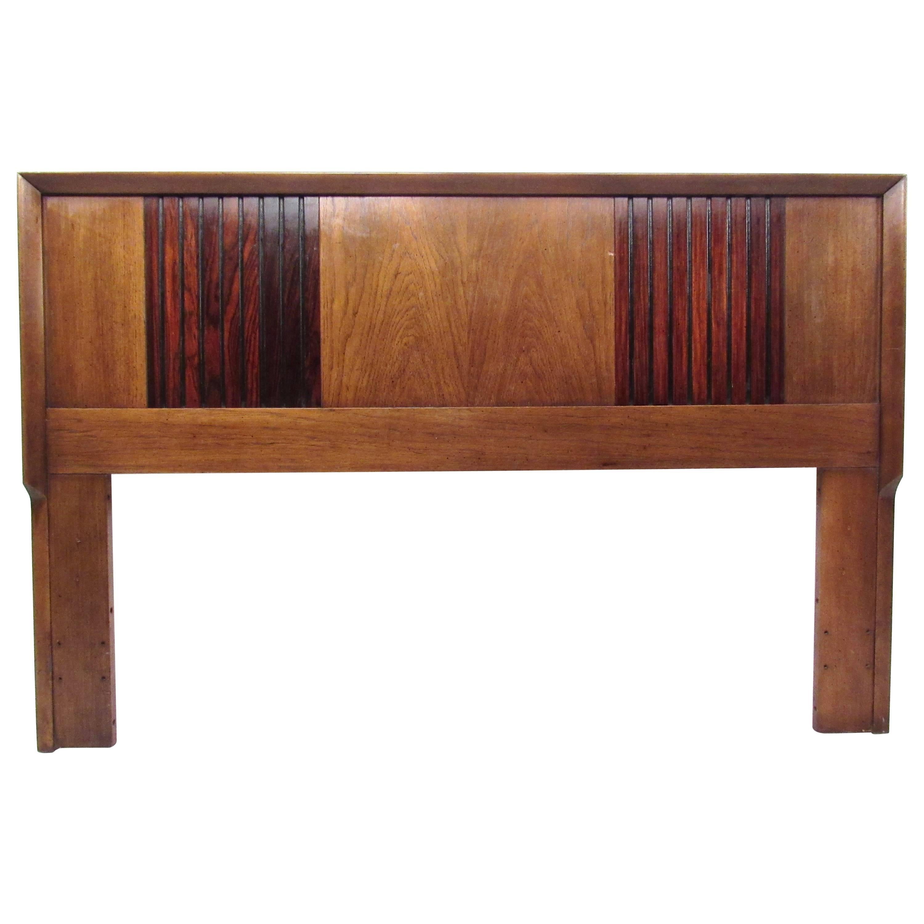 Mid-Century Modern Rosewood and Walnut Queen-Size Bed Headboard