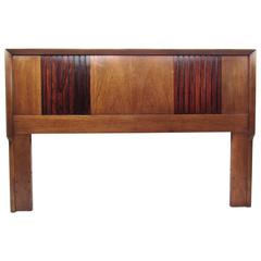 Mid-Century Modern Rosewood and Walnut Queen-Size Bed Headboard