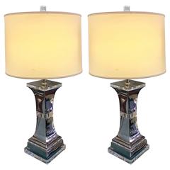 Pair of Vintage Chrome and Lucite Column Desk Lamps