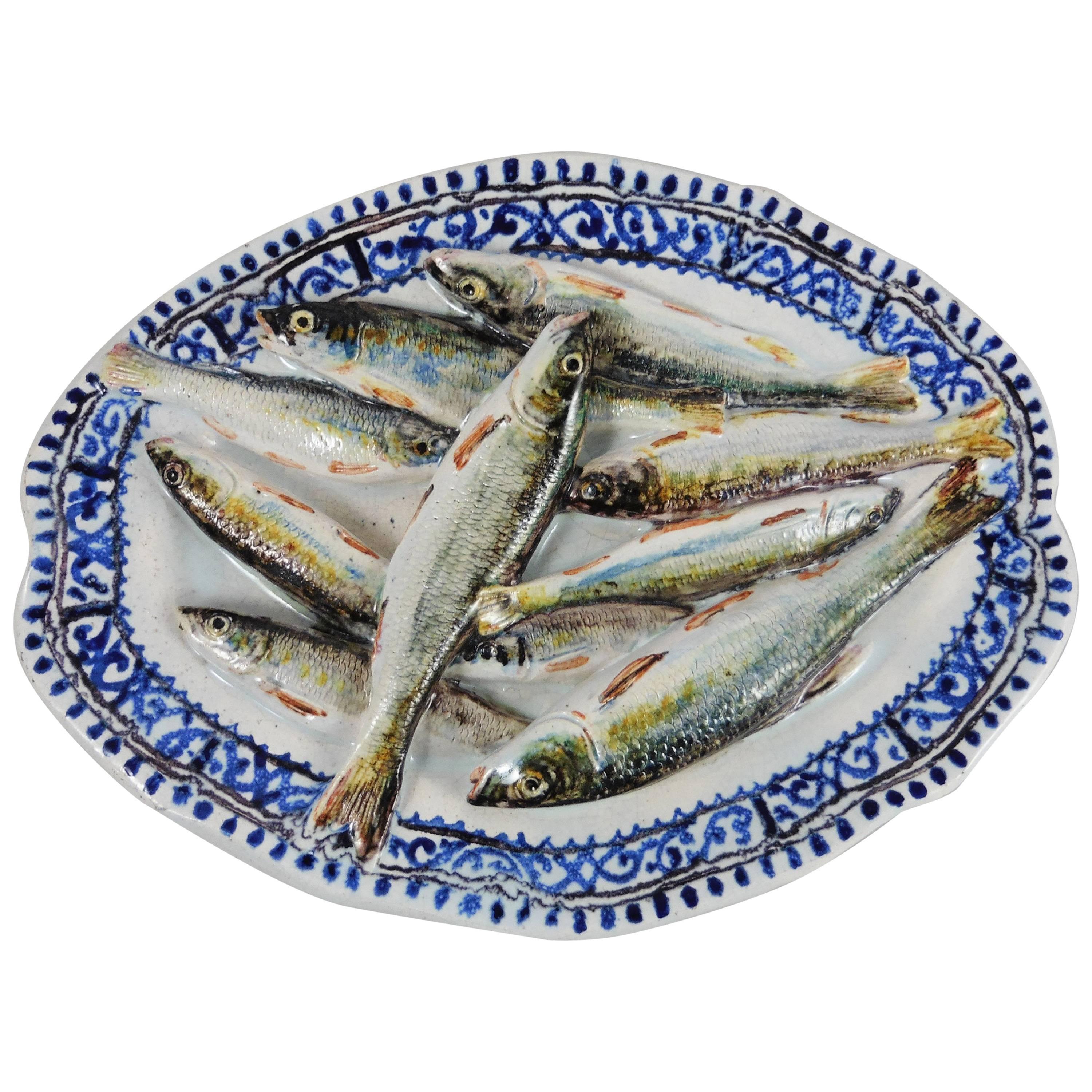 19th Century Majolica Palissy Sardines Wall Platter Leon Brard