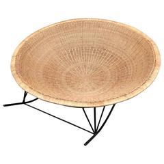 Vintage Large Rattan Basket and Iron Modernist Rocking Lounge