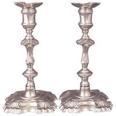 Antique Pair of George II Cast Silver Candlesticks