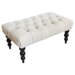 Elegant Antique Tufted Suede and Wood Bench