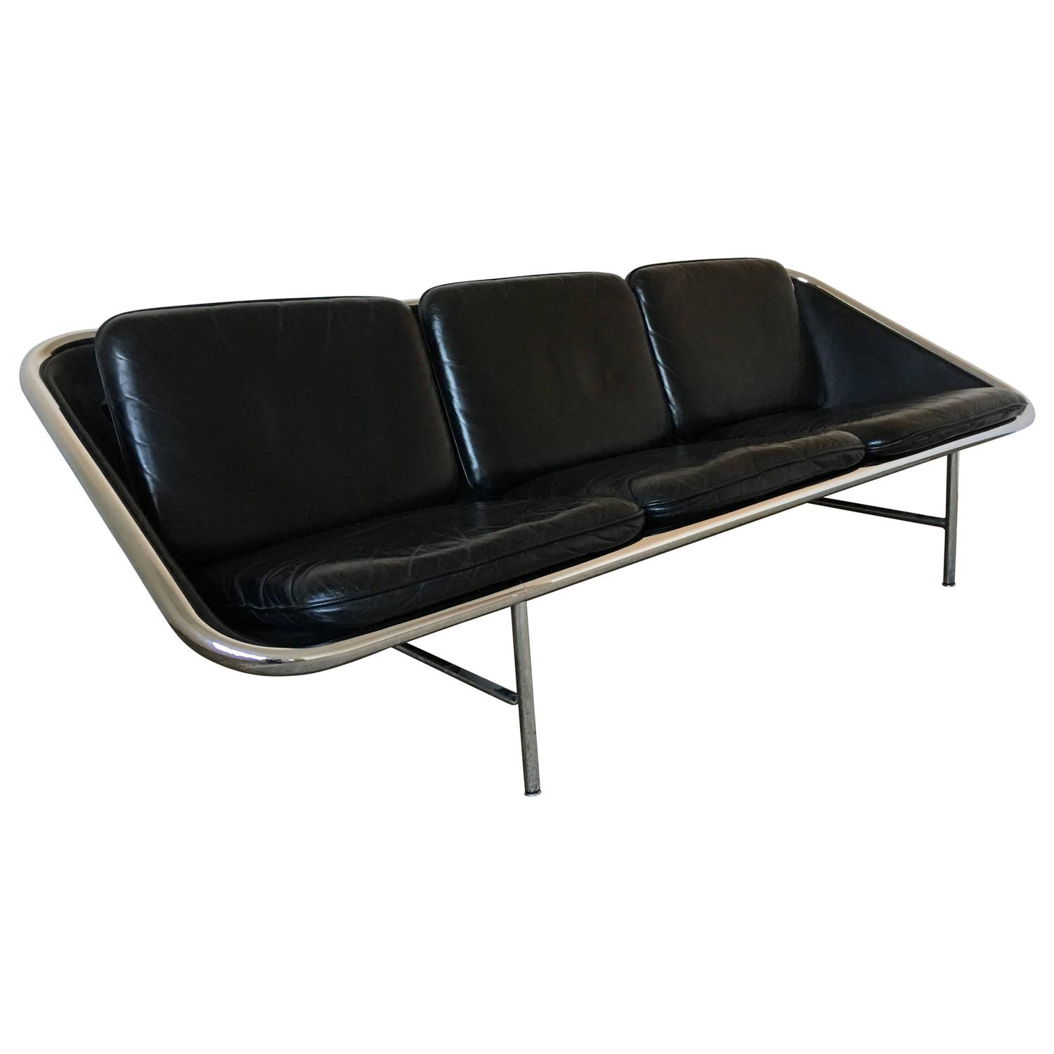 George Nelson Black Leather Sling Sofa Herman Miller Circa 1960