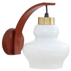 Mid-Century Modern Wall Lamp in Teak and Opale Glass