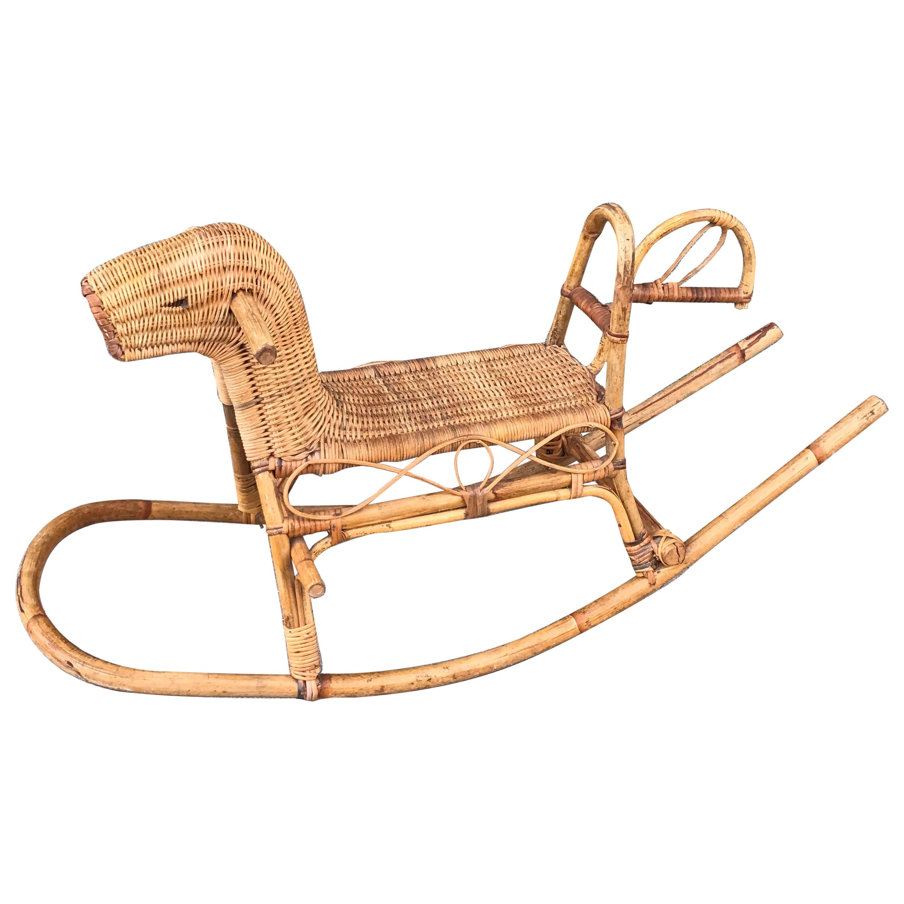 Rattan Child's Rocking Horse For Sale