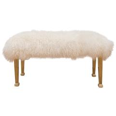 Polished Brass and Mongolian Wool Bench