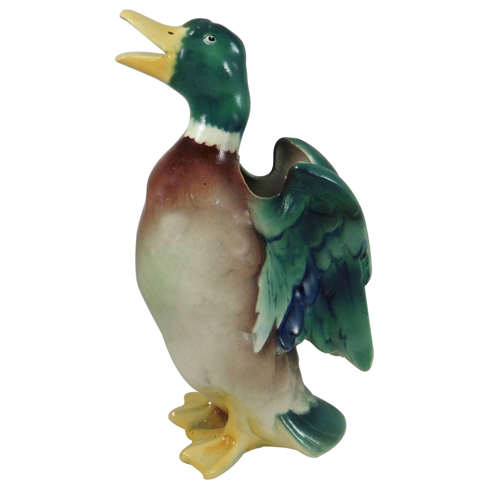 19th Majolica Duck Mallard Pitcher Georges Dreyfus