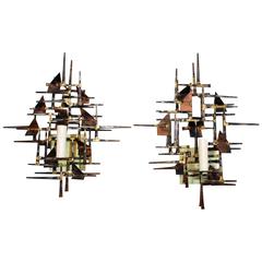 Elegant Pair of 1970's Hand-Forged Brutalist Sconces by Silas Seandel