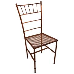 Metal Faux Bamboo Side Chair in Gilt Finish