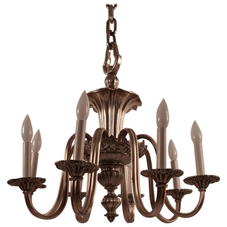 Classical Silver Plate Eight-Light Chandelier Attributed to Caldwell