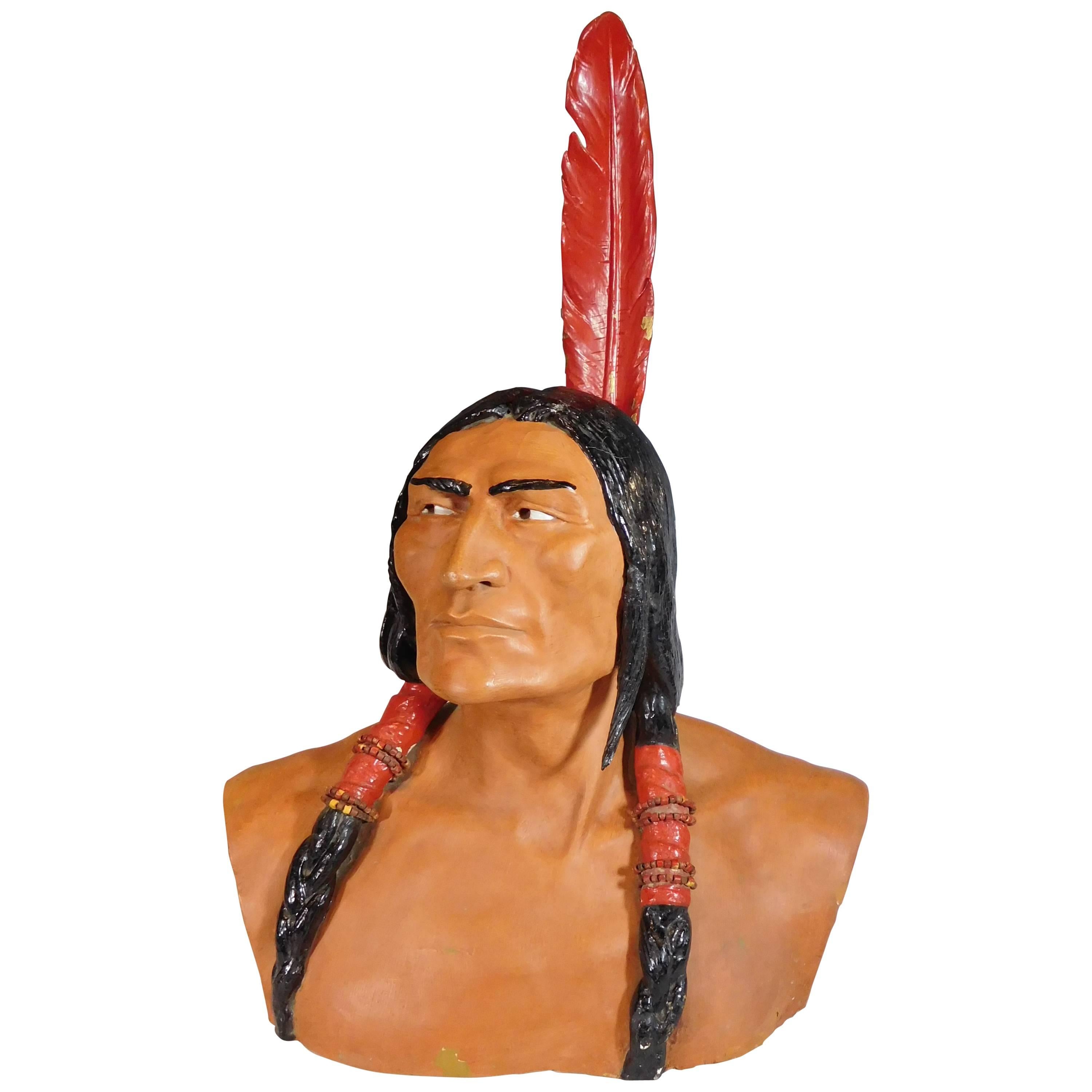 Life-Size Plaster Bust of Obbatinewat, Wampanoag Chief, Shawmut Bank Logo, 1912