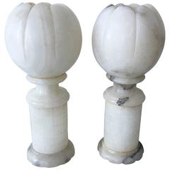 1920s Art Deco Alabaster Orb Urn Lamps, Pair