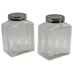German Art Deco Kitchen Canister Jar Set, circa 1930s Molded Glass and Chrome 11