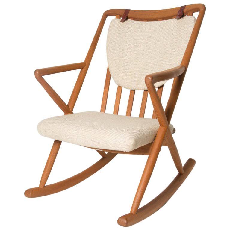Benny A. Linden Vintage Honey Teak and Cream Danish Rocking Chair