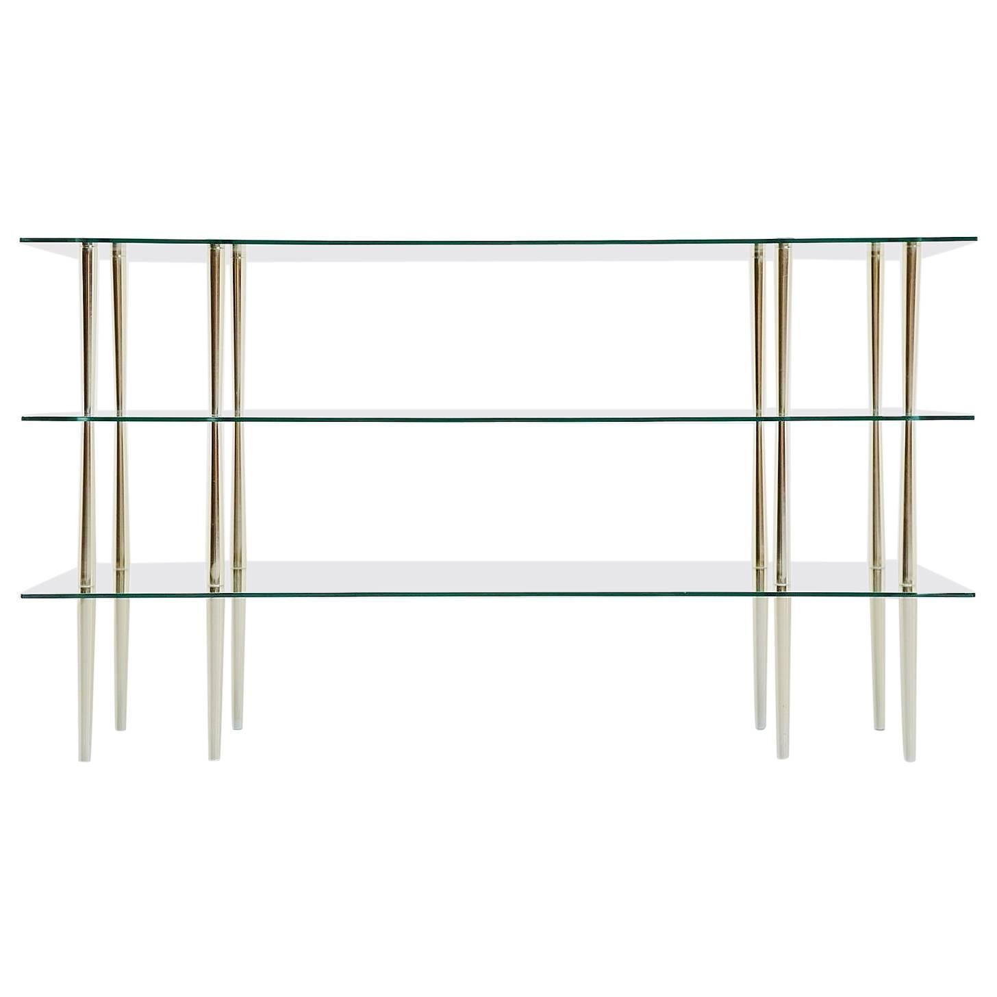 Italian Glass and Brass Console Table, 1950