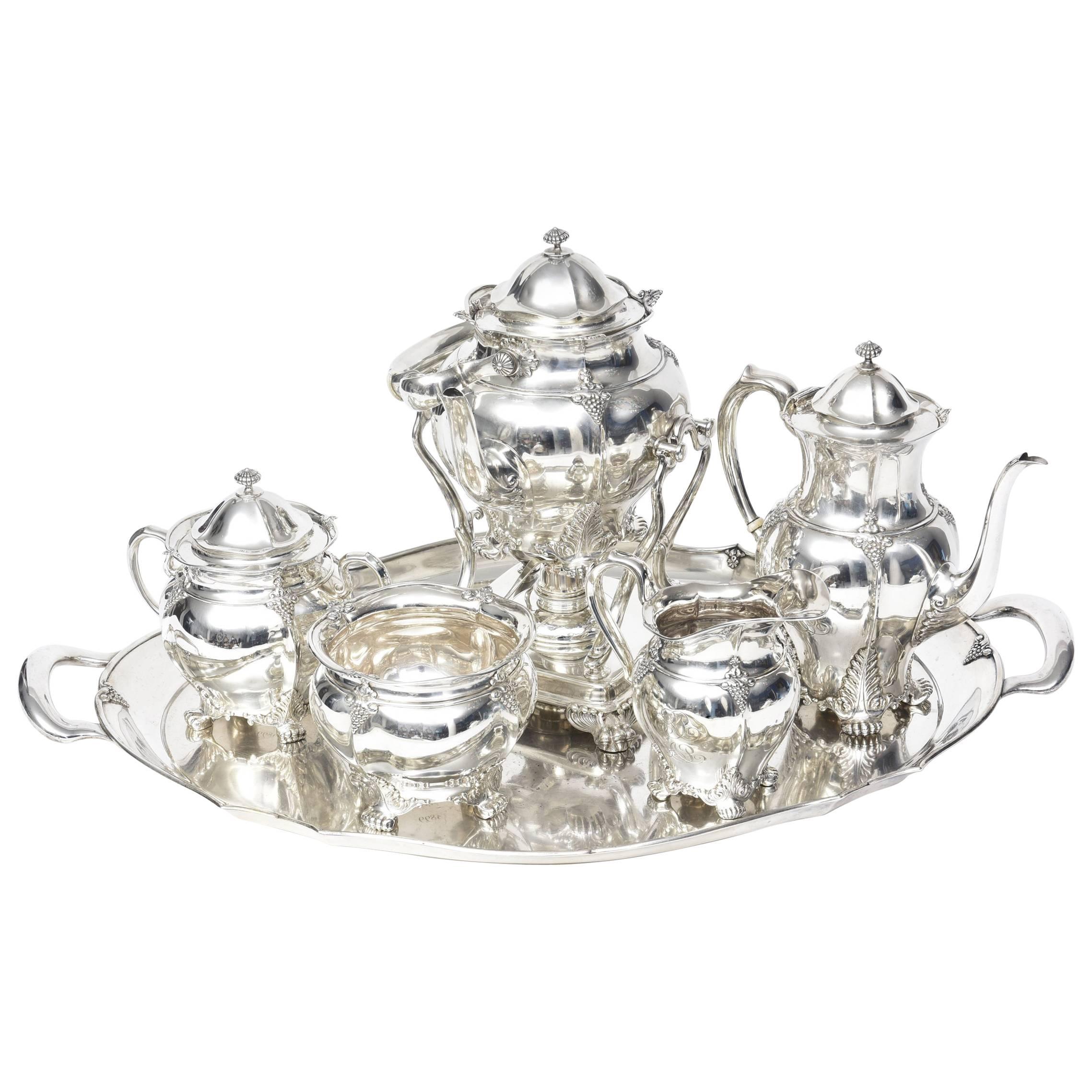 Victorian Tiffany & Co Sterling Tea Coffee Set with Tiffany Sterling Tray