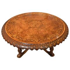 Magnificent and Large Burr Walnut and Bird's-Eye Maple Marquetry Victorian Peri
