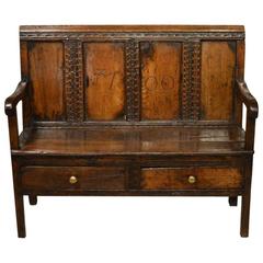 Charming and Rare Oak Early 18th Century Primitive Child's Settle