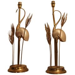 Hollywood Regency Gilded Brass Crane Lamps by Antonio Pavia 1970 2