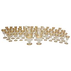48 Glasses and Two Decanters in Crystal Saint, Louis Thistle Gold Model
