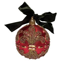 Christmas Ball in Red Glass and Glittered 2