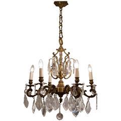 19th Century Baroque Style Six Branch Bronze Chandelier with Bavarian Crystals