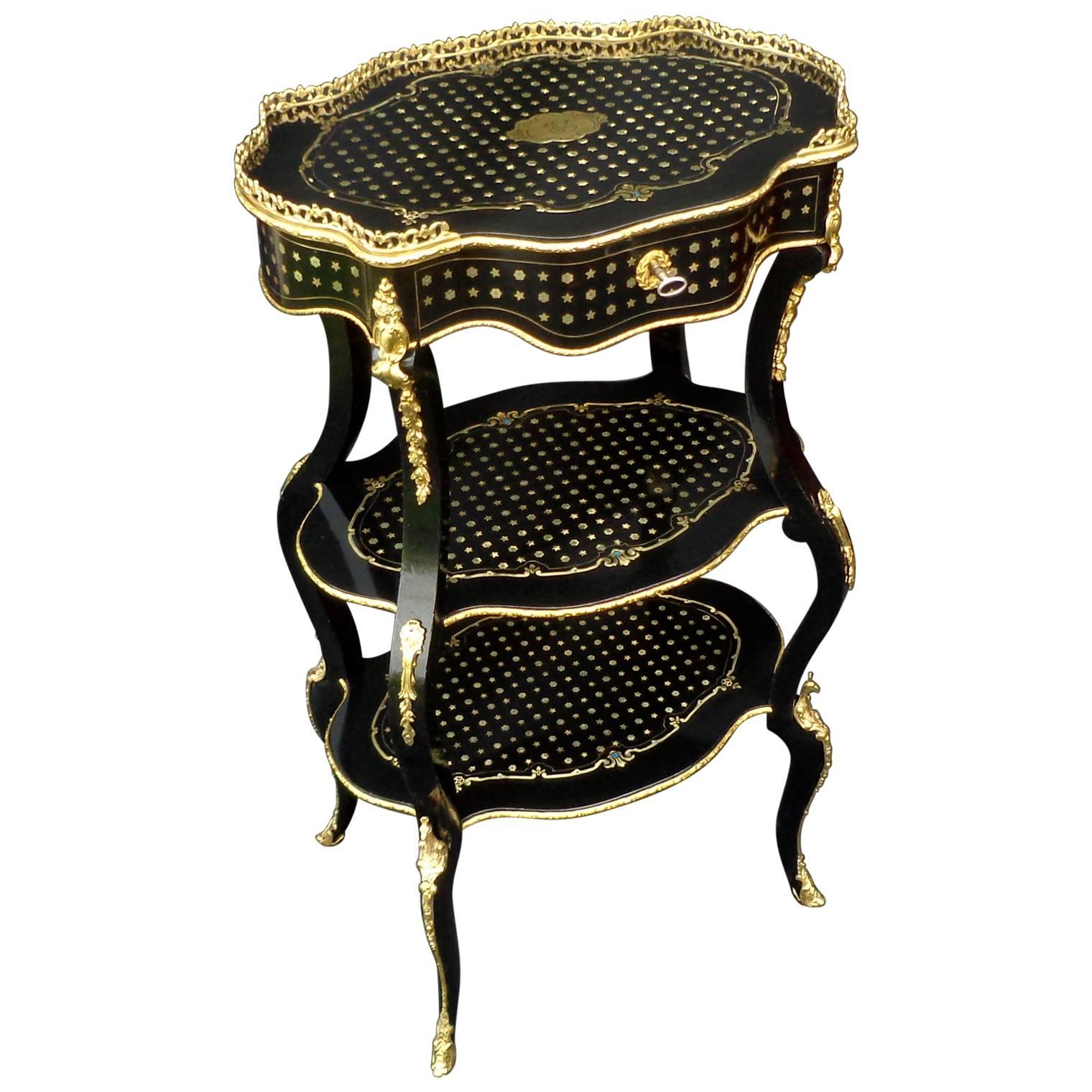 Small Table in Boulle Marquetry Turquoise, Napoleon III Period, 19th Century