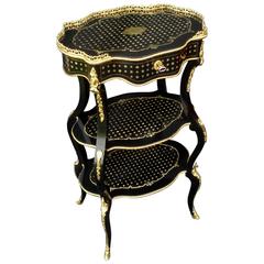 Antique Small Table in Boulle Marquetry Turquoise, Napoleon III Period, 19th Century