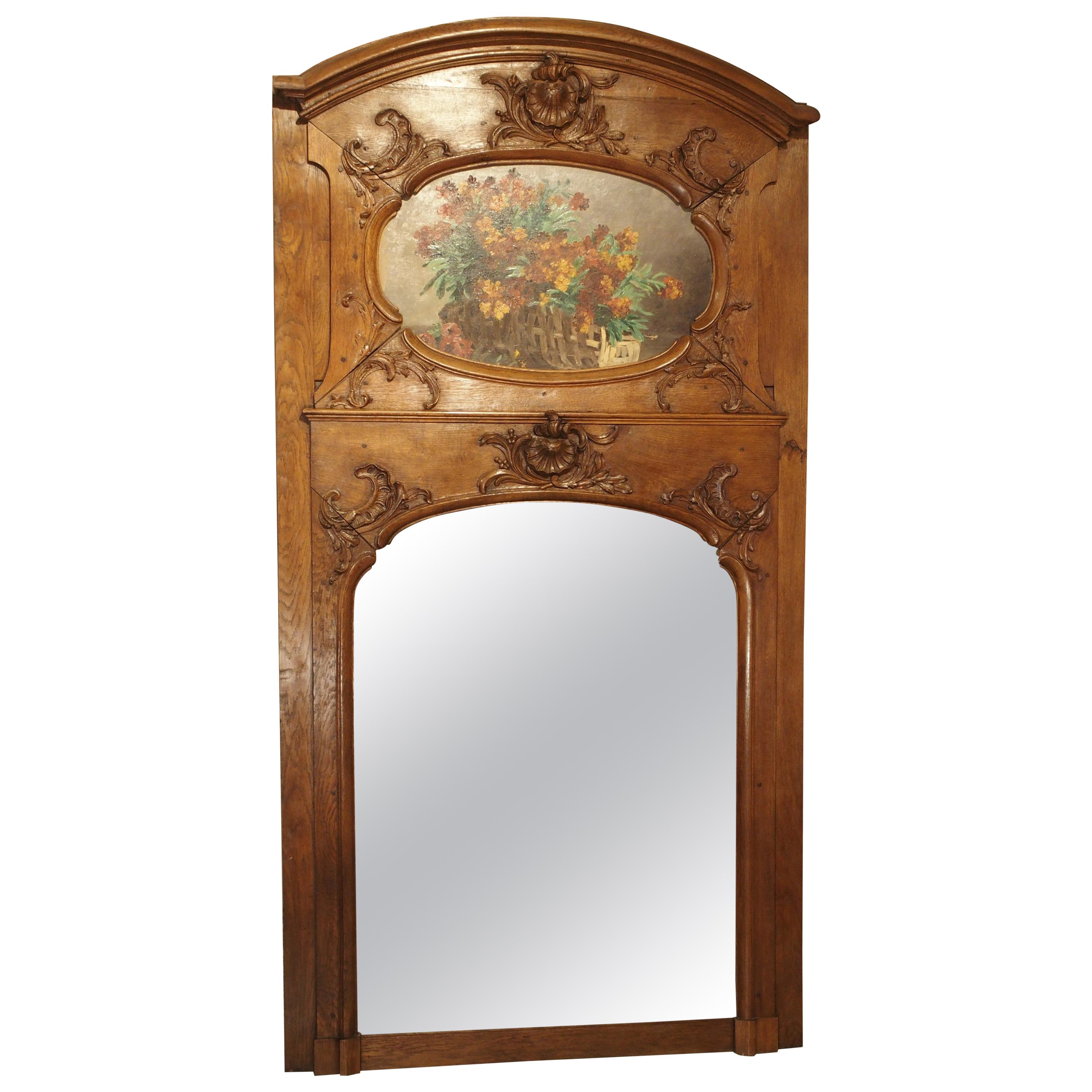 19th Century French Oak Trumeau Mirror