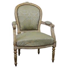 Antique Louis XVI Style Giltwood Upholstered Open Armchair