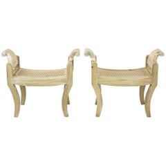 Pair of Swedish Rococo Style White Glazed Pine Benches