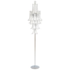 Italian Floor Lamp with clear elements in white Murano Glass 1970s