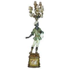 Italian Carved Polychrome Paint and Parcel-Gilt Blackamoor Torchiere Candelabra 6