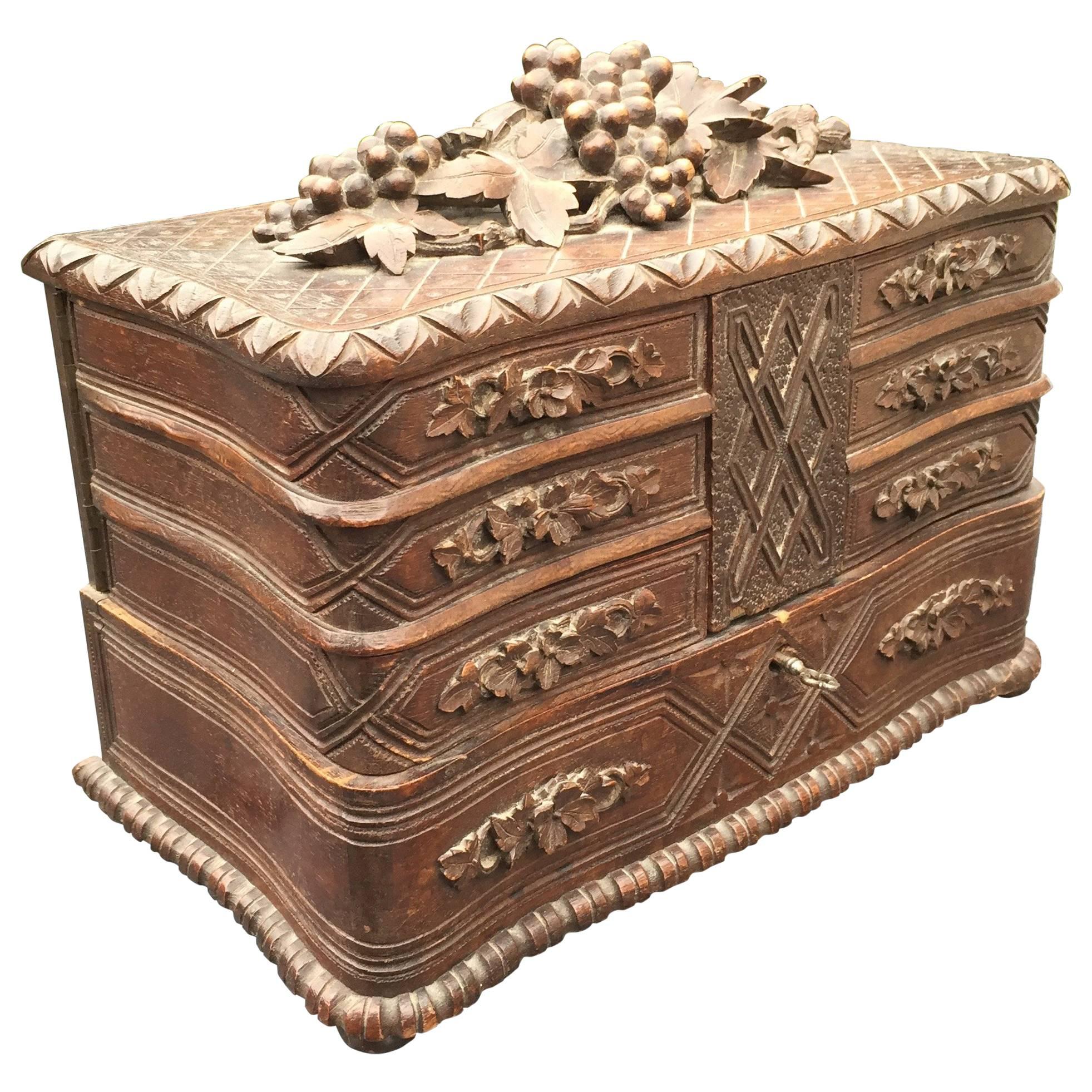 19th Century Carved Jewelry, Treasure Box, Cabinet and Seven Drawers