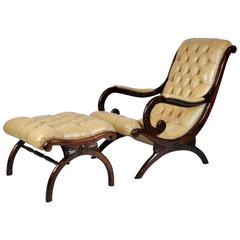 Vintage William iv Style Open Scroll Mahogany Campeche Design Chair and Ottoman