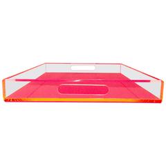 21st Century Custom Made Lucite Neon Pink Cut Out Handle Tray