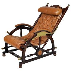 Retro Victorian Mahogany and Brass Deck Chair Set on Ship Wheel Supports