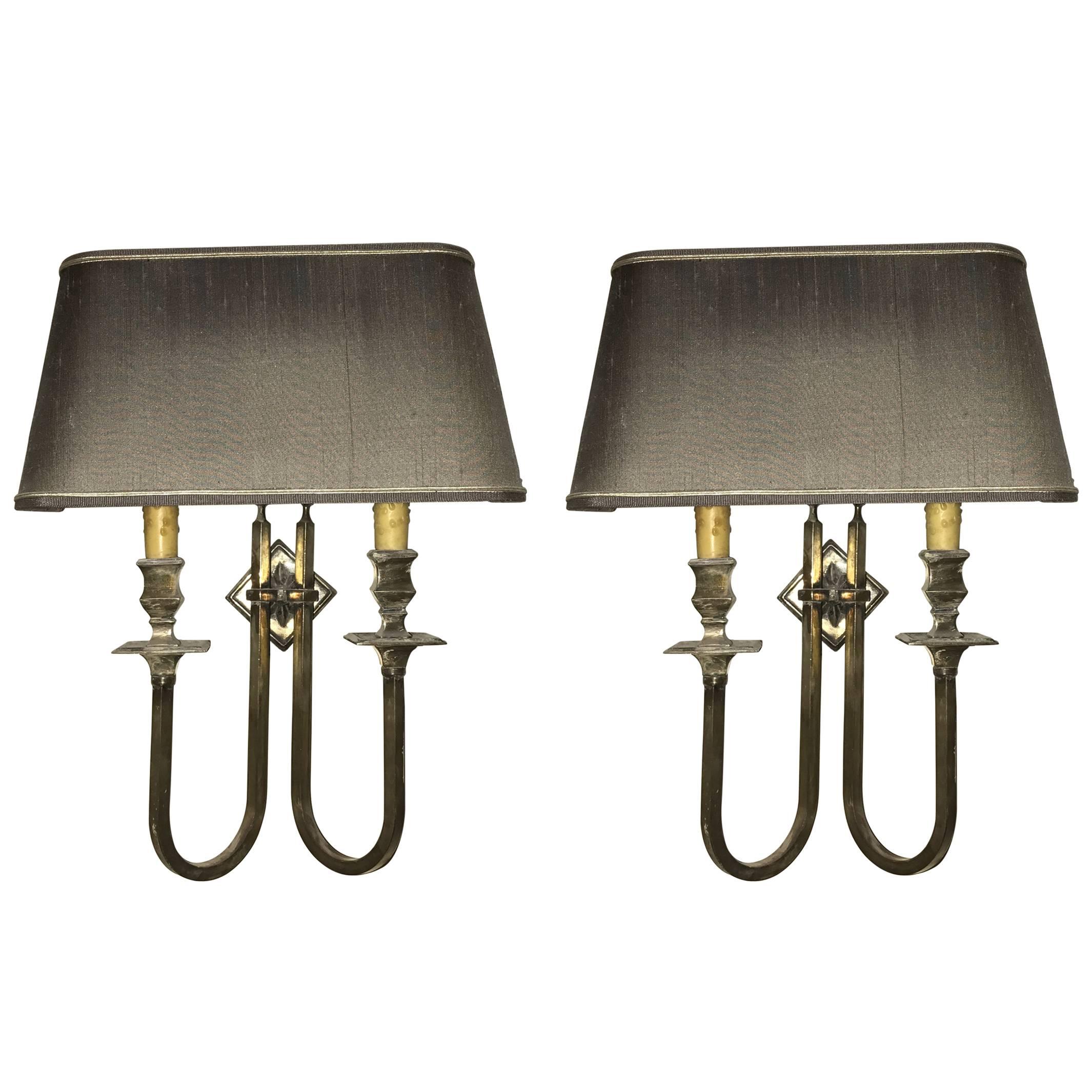 Pair of Silver Plate Sconces For Sale